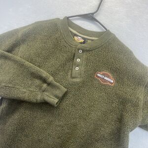 Harley Davidson Green Soft Fleece Sweater Mens L Made In USA Hensley Vintage